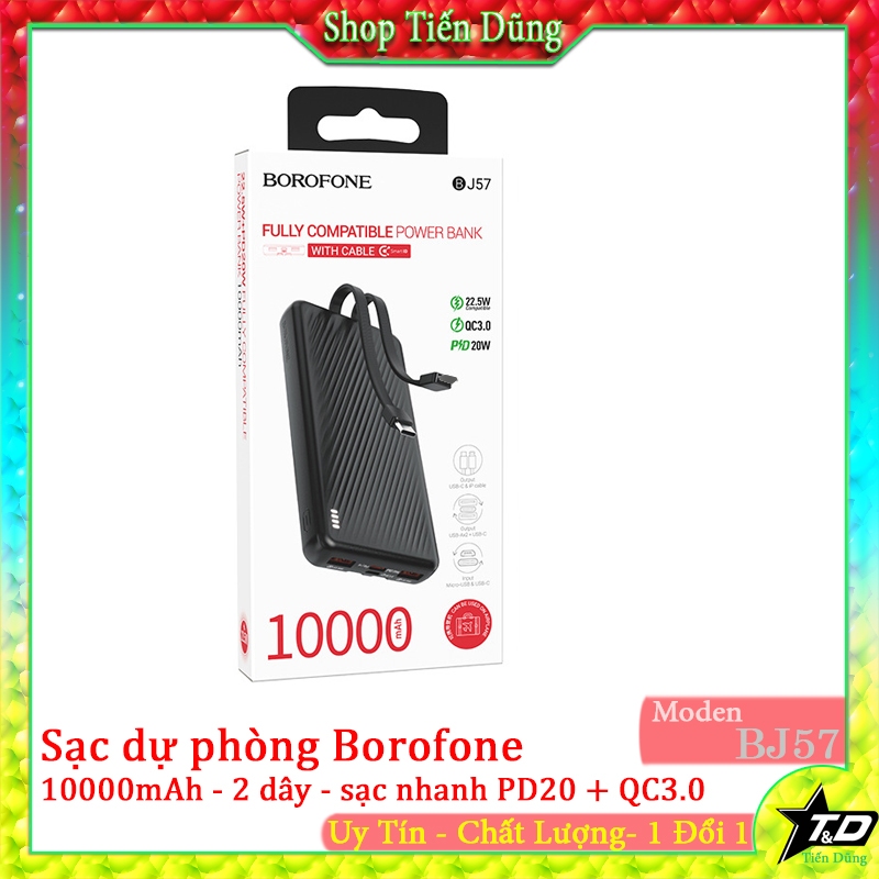SẠC DỰ PHÒNG BOROFONE BJ57 10000MAH kèm 2 dây sạc PD20W + QC3.0 ...