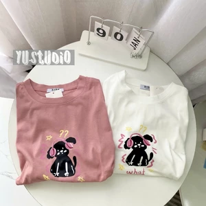 Áo thun 3158 YUSTUDIO chất cotton khô form rộng tay lỡ mẫu Mèo Tai Phone Hồng