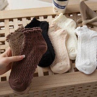 Tất nữ cotton co giãn 4 chiều thấm hút mồ hôi tốt, viền nhún hoạ tiết dệt gân cao cấp King Shop T.685