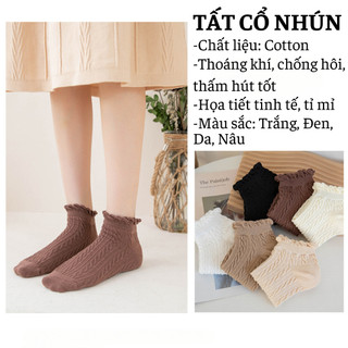 Tất nữ cotton co giãn 4 chiều thấm hút mồ hôi tốt, viền nhún hoạ tiết dệt gân cao cấp King Shop T.685