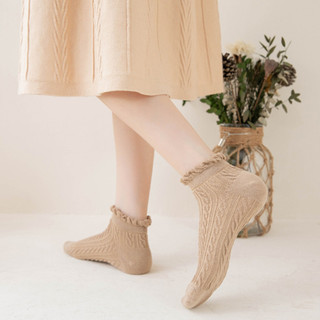 Tất nữ cotton co giãn 4 chiều thấm hút mồ hôi tốt, viền nhún hoạ tiết dệt gân cao cấp King Shop T.685