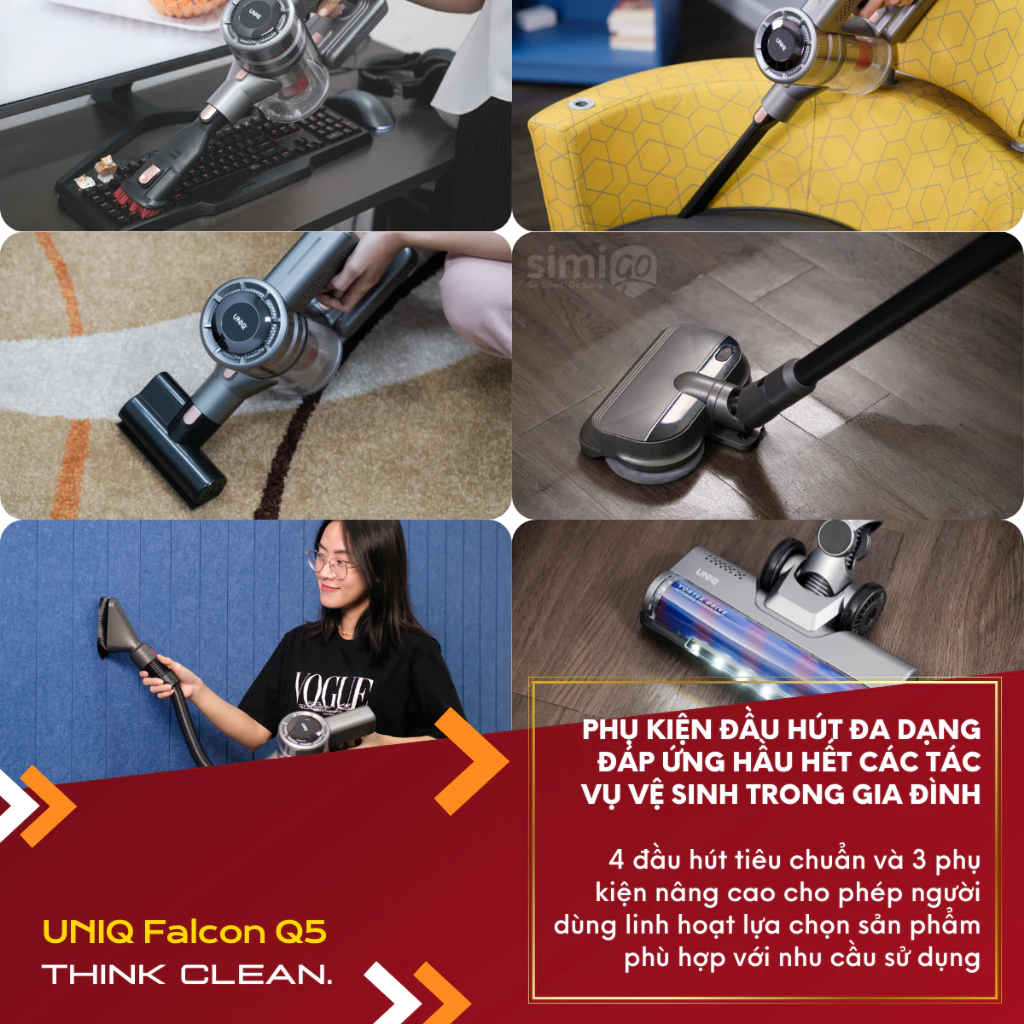 Máy hút bụi cầm tay không dây UNIQ Falcon Q5 cây hút bụi lau nhà mini gia đình đa năng ô tô ga giường sofa nệm