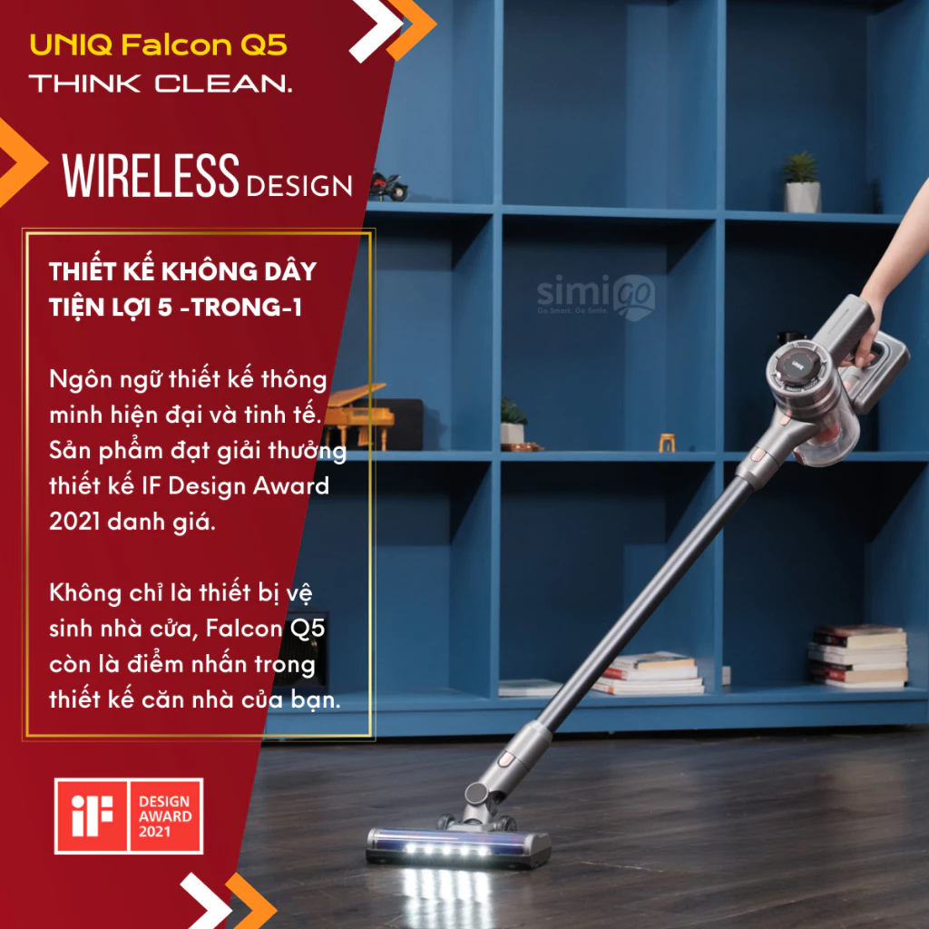 Máy hút bụi cầm tay không dây UNIQ Falcon Q5 cây hút bụi lau nhà mini gia đình đa năng ô tô ga giường sofa nệm