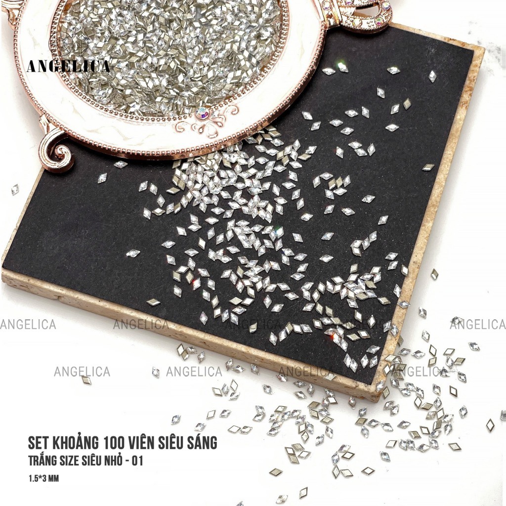 Set đá hình thoi khối  chân bằng giả úc mini siêu nhỏ đính nails chân vàng trang trí móng khoảng 100 viên ANGELICA