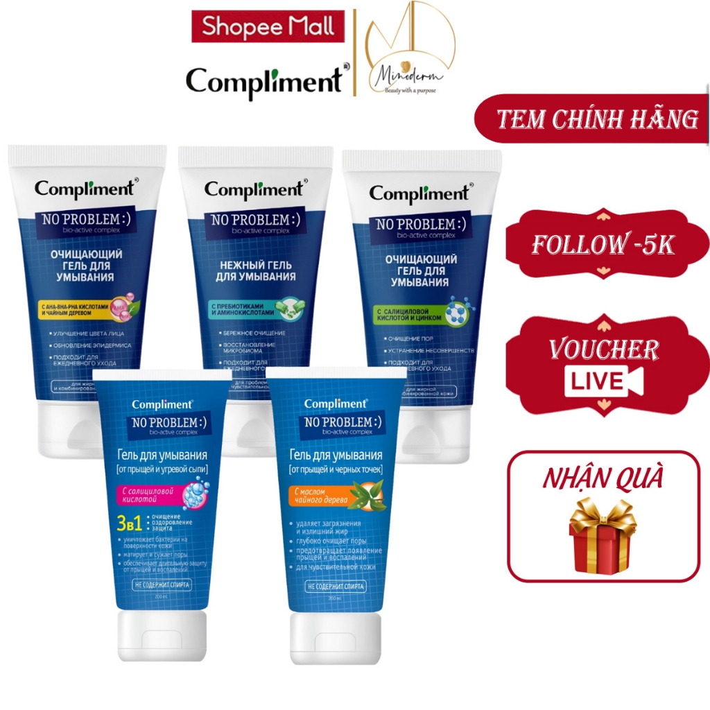 Ảnh Gel Rửa Mặt Compliment No Problem Sạch Sâu Ngừa Mụn, giảm viêm 200ml 1