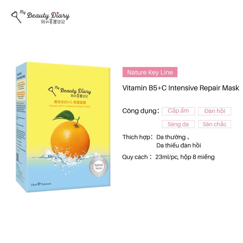 Mặt nạ phục hồi Vitamin B5+C My beauty diary Đài Loan giúp trắng sáng da 23ml/miếng