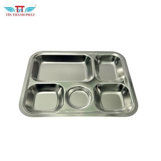 Khay đựng cơm phần inox 5 ngăn nhỏ Tín Thành Phát, tiện lợi, phù hợp bếp ăn trường học, Bệnh Viện