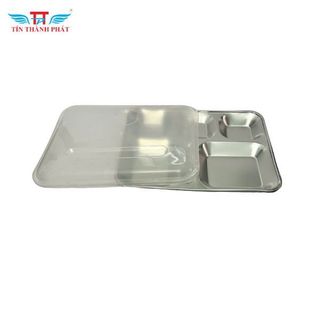 Khay inox 4 ngăn Tín Thành Phát tiện lợi,bền đẹp, sáng bóng, phù hợp suất ăn trường học, bệnh viện