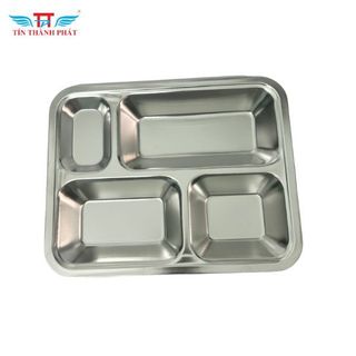 Khay inox 4 ngăn Tín Thành Phát tiện lợi,bền đẹp, sáng bóng, phù hợp suất ăn trường học, bệnh viện