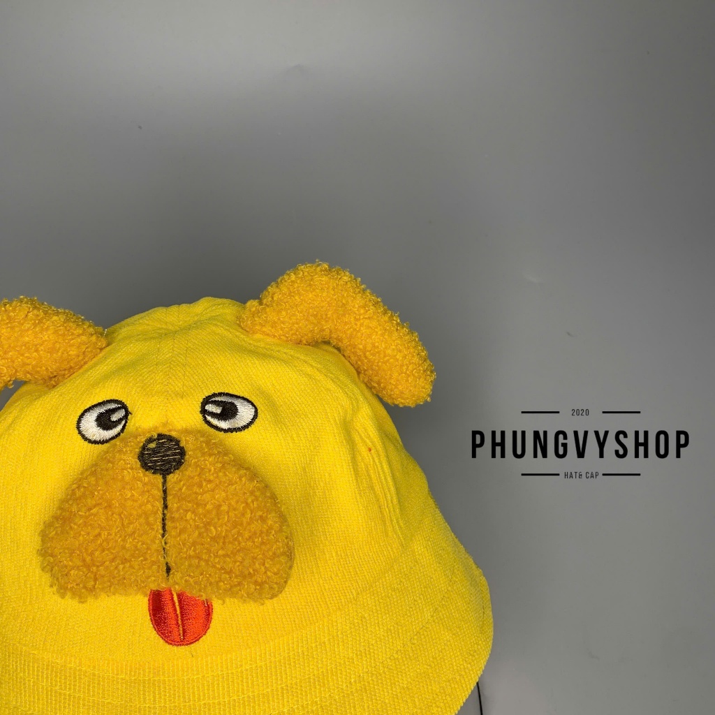 (SALE) 2.5-6 Tuổi/ Vòng đầu 52cm_ Mũ CHỐNG GIỌT BẮN cho bé trai bé gái- CHÚ CHÓ TAI XÙ MẶT XỆ