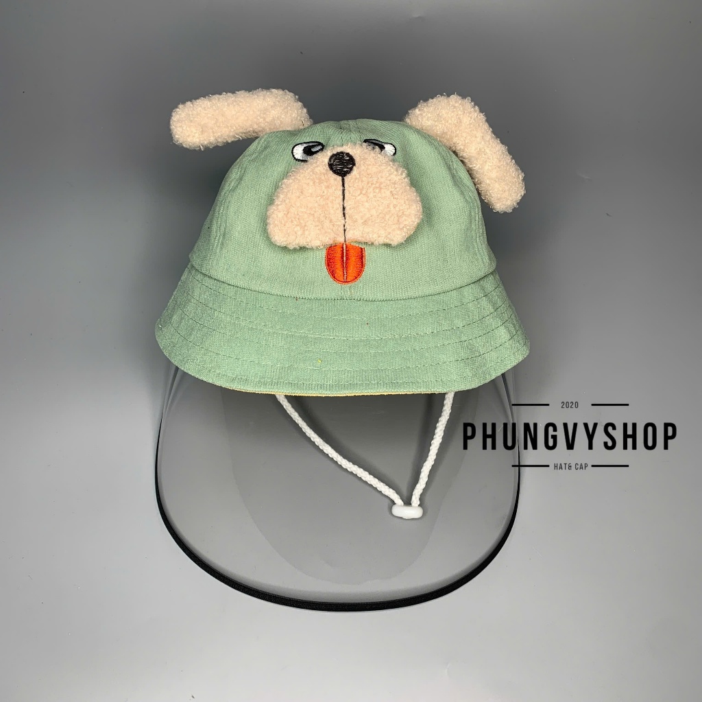 (SALE) 2.5-6 Tuổi/ Vòng đầu 52cm_ Mũ CHỐNG GIỌT BẮN cho bé trai bé gái- CHÚ CHÓ TAI XÙ MẶT XỆ