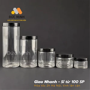 Hũ nhựa nắp nhựa đen đựng thực phẩm, mỹ phẩm tất cả các dung tích 3ml - 1500ml