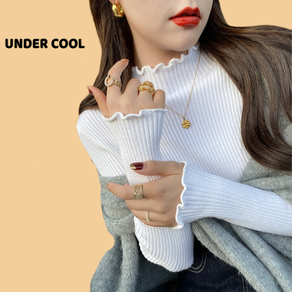 Áo len tăm giữ nhiệt cổ bèo nữ UNDERCOOL, Áo len tăm cổ 3 phân viền sóng, tay dài dáng ôm body dễ phối đồ  ADT23