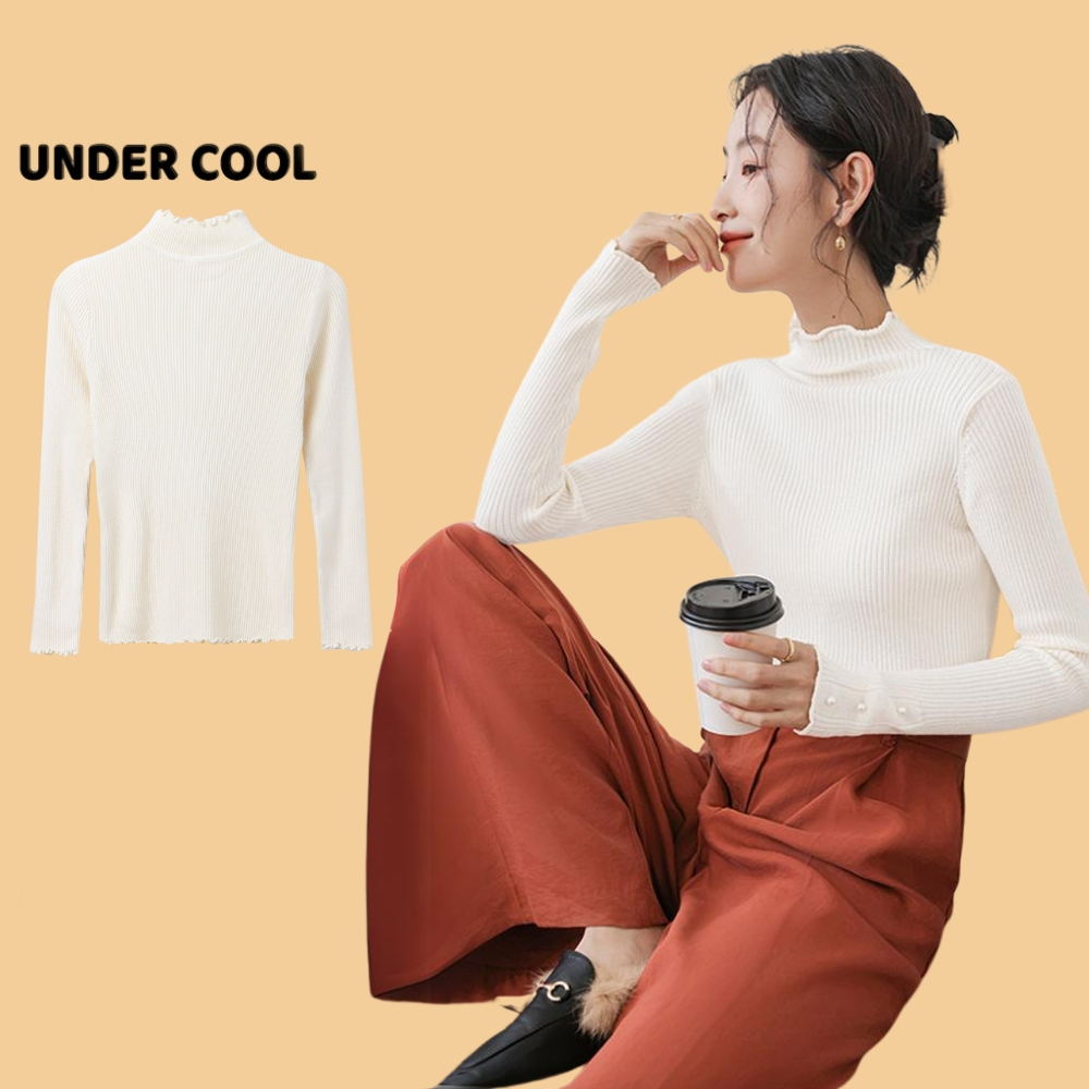 Áo len tăm giữ nhiệt cổ bèo nữ UNDERCOOL, Áo len tăm cổ 3 phân viền sóng, tay dài dáng ôm body dễ phối đồ  ADT23