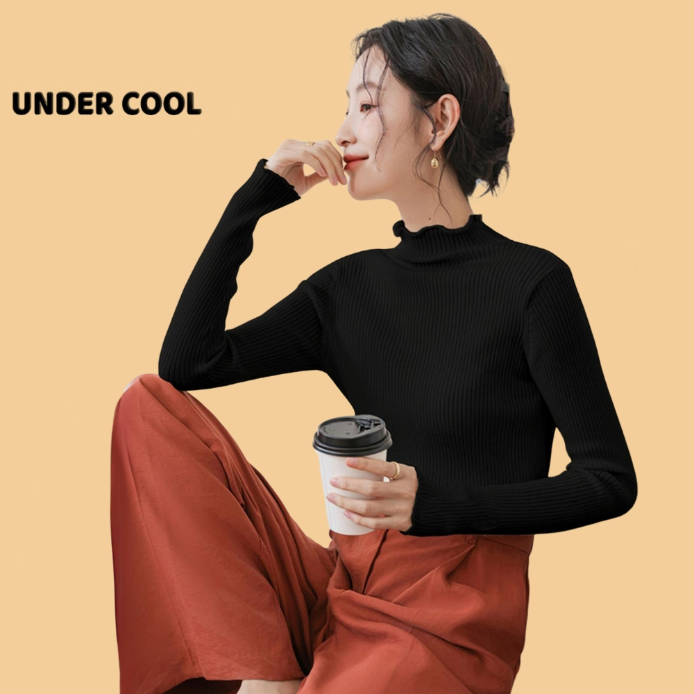Áo len tăm giữ nhiệt cổ bèo nữ UNDERCOOL, Áo len tăm cổ 3 phân viền sóng, tay dài dáng ôm body dễ phối đồ  ADT23