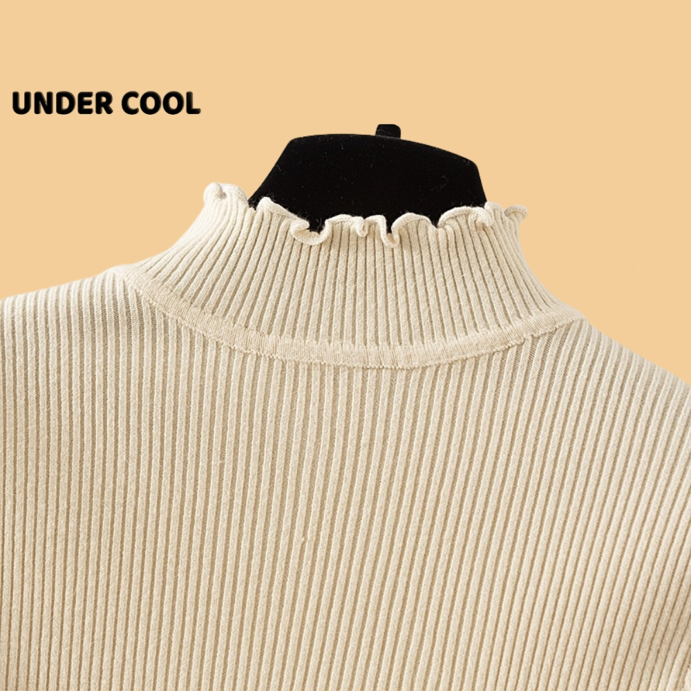 Áo len tăm giữ nhiệt cổ bèo nữ UNDERCOOL, Áo len tăm cổ 3 phân viền sóng, tay dài dáng ôm body dễ phối đồ  ADT23