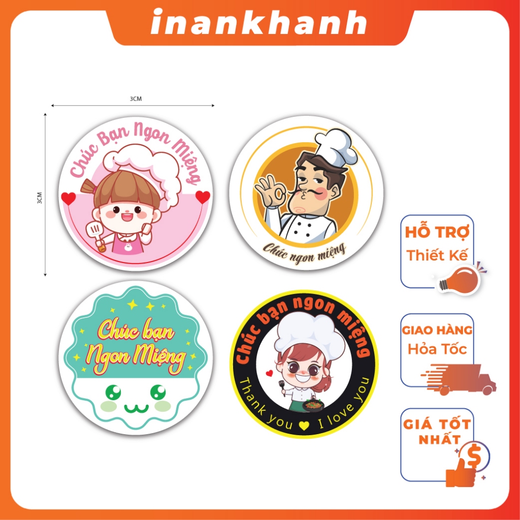 Decal, sticker, tem nhãn dán chúc bạn ngon miệng kích thước 3cm ...