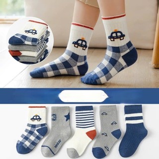 Set 5 Tất Cotton Len Gân Cổ Cao Họa Tiết Oto Kẻ Cá Tính Cho Bé Trai Te62.