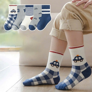 Set 5 Tất Cotton Len Gân Cổ Cao Họa Tiết Oto Kẻ Cá Tính Cho Bé Trai Te62.