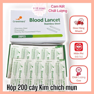 Kim lấy mụn - Kim chích máu Blood Lancet Hộp 200 cây - Kim Chích Lễ Mụn Greetmed -Kim chích mụn Lancets
