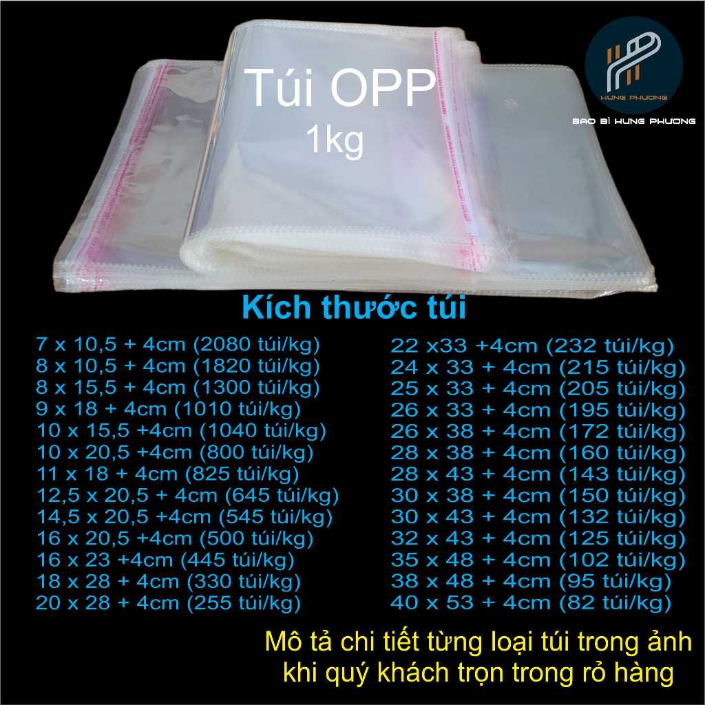 Túi Bóng Kính OPP Dán Miệng Trong Suốt Nhiều Kích Thước 1kg - Đóng Quần ...