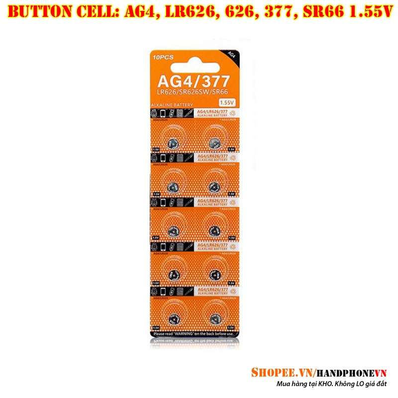1 vỉ 10 viên pin cúc áo 1.5V AG4, LR626, 377, 626, SR66, SR626SW Pin ...