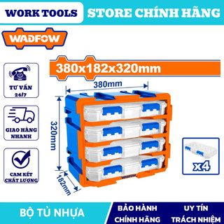 ĐỒ NGHỀ WADFOW Bộ tủ gồm 4 hộp nhựa chia 13 ngăn đựng linh kiện 380x182x320mm WTB8344