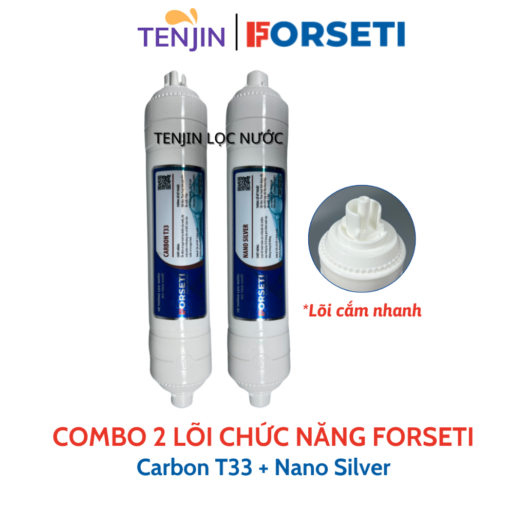 Combo 2 Lõi Lọc Chức Năng FORSETI Gồm Carbon T33 + Nano Silver Giúp Tạo Vị và Diệt Khuẩn Cho Nước