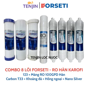 Combo 8 Lõi Lọc Nước FORSETI Gồm 123 - Màng RO Membrane Hàn/ Màng RO Purifim Mỹ - Carbon T33 Khoáng Đá Hồng Ngoại Nano