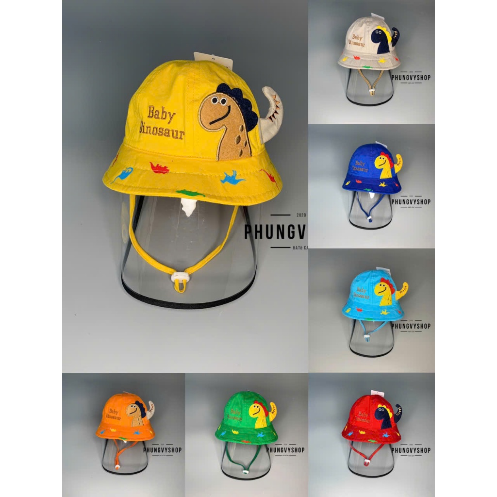 [Bé <12 tháng/vđ 47cm] Mũ chống giọt bắn, nón cản bụi BABY DINOSAUR