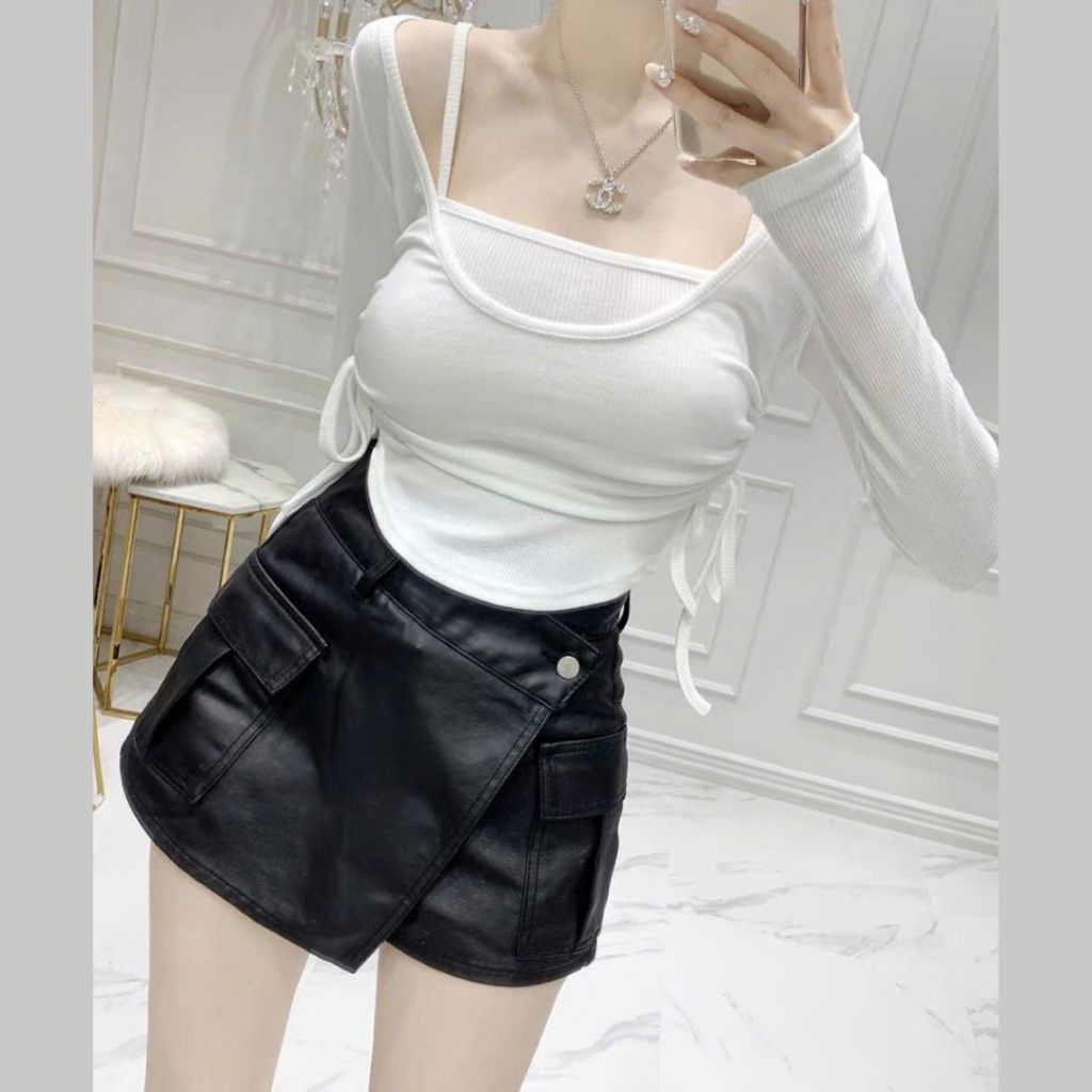 Áo thun nữ tay dài Sicily ôm body dây rút sườn RE903