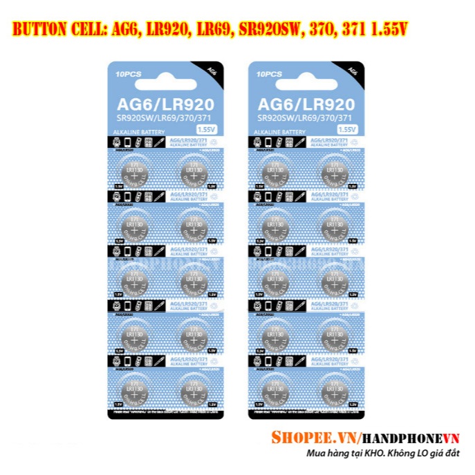 1 vỉ 10 viên pin cúc áo 1.55V AG6/ LR69/ SR920SW/ LR920/ 370A/ 371A ...