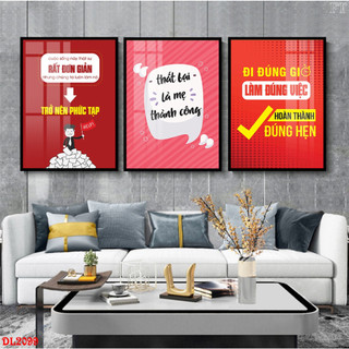 Tranh Laminate Tráng Gương - Tranh Slogan Treo Tường Trang Trí Văn Phòng, Phòng Làm Việc Tạo Động Lực Bộ 3 Tấm