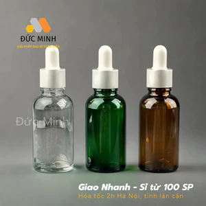 Lọ chiết tinh dầu, serum thủy tinh nắp bóp trắng 5ml 10ml 15ml 20ml 30ml 50ml 100ml