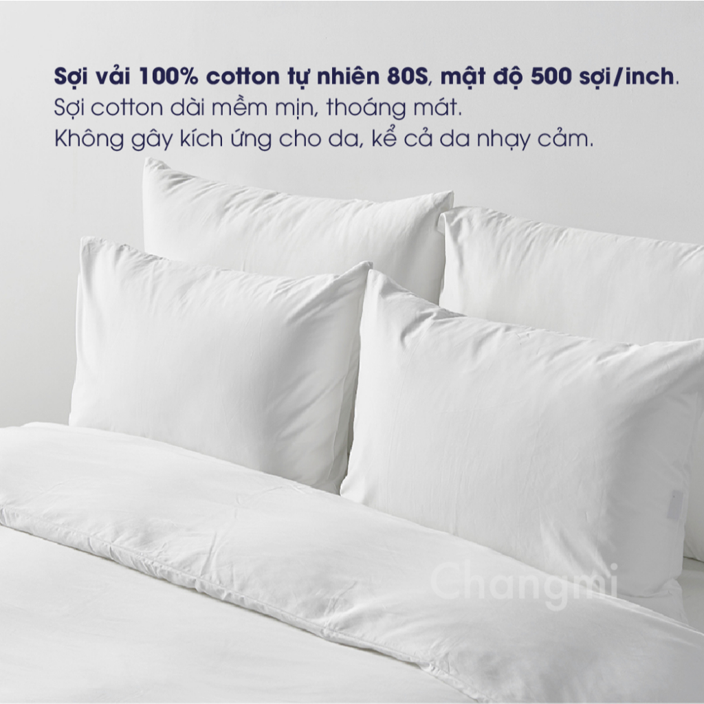 Ảnh Vỏ gối Changmi Bedding Cotton Sateen trắng 400TC cao cấp mềm mịn mát. Tiêu chuẩn khách sạn 5 sao 1