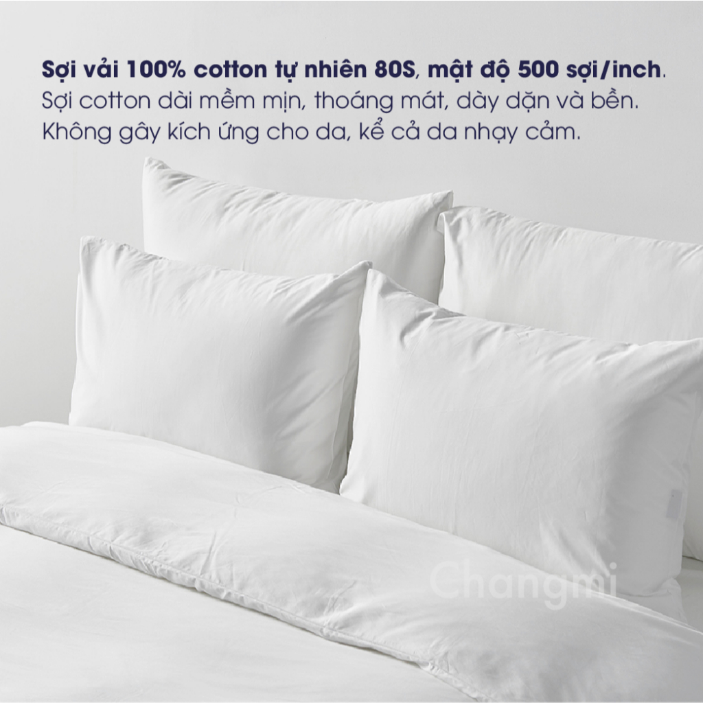 Ảnh Vỏ gối Changmi Bedding Cotton Sateen trắng 500TC cao cấp mềm mịn mát. Tiêu chuẩn khách sạn 5 sao 2