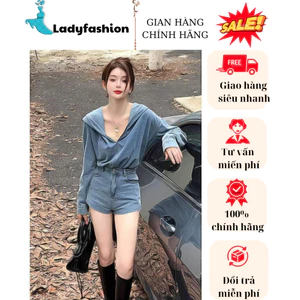 Set quần jean nữ cộc áo jean mũ dài tay cao cấp,Set bộ jean nữ khóa trước siêu sang chảnh New 2024