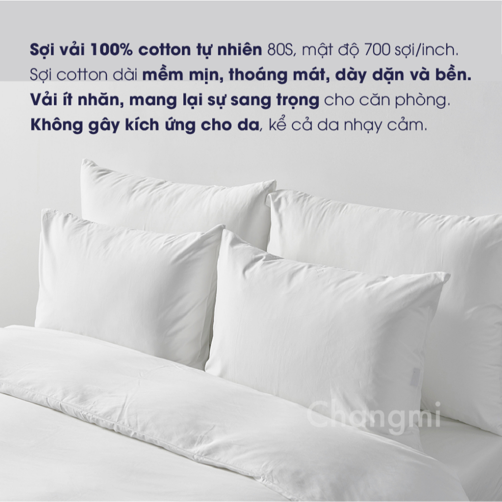 Ảnh Vỏ gối Changmi Bedding Cotton Sateen trắng 700TC cao cấp mềm mượt, ít nhăn và dày dặn. Tiêu chuẩn khách sạn 5 sao 1