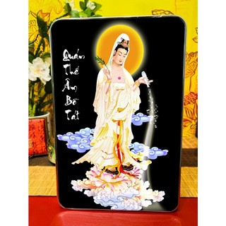 Tranh Để Bàn/Tranh Treo Tường Trang Trí Phòng Khách, Phòng Thờ Bồ Tát Quan Âm - Tranh Laminate Tráng Gương Bo Viền
