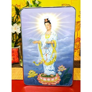 Tranh Để Bàn/Tranh Treo Tường Trang Trí Phòng Khách, Phòng Thờ Bồ Tát Quan Âm - Tranh Laminate Tráng Gương Bo Viền