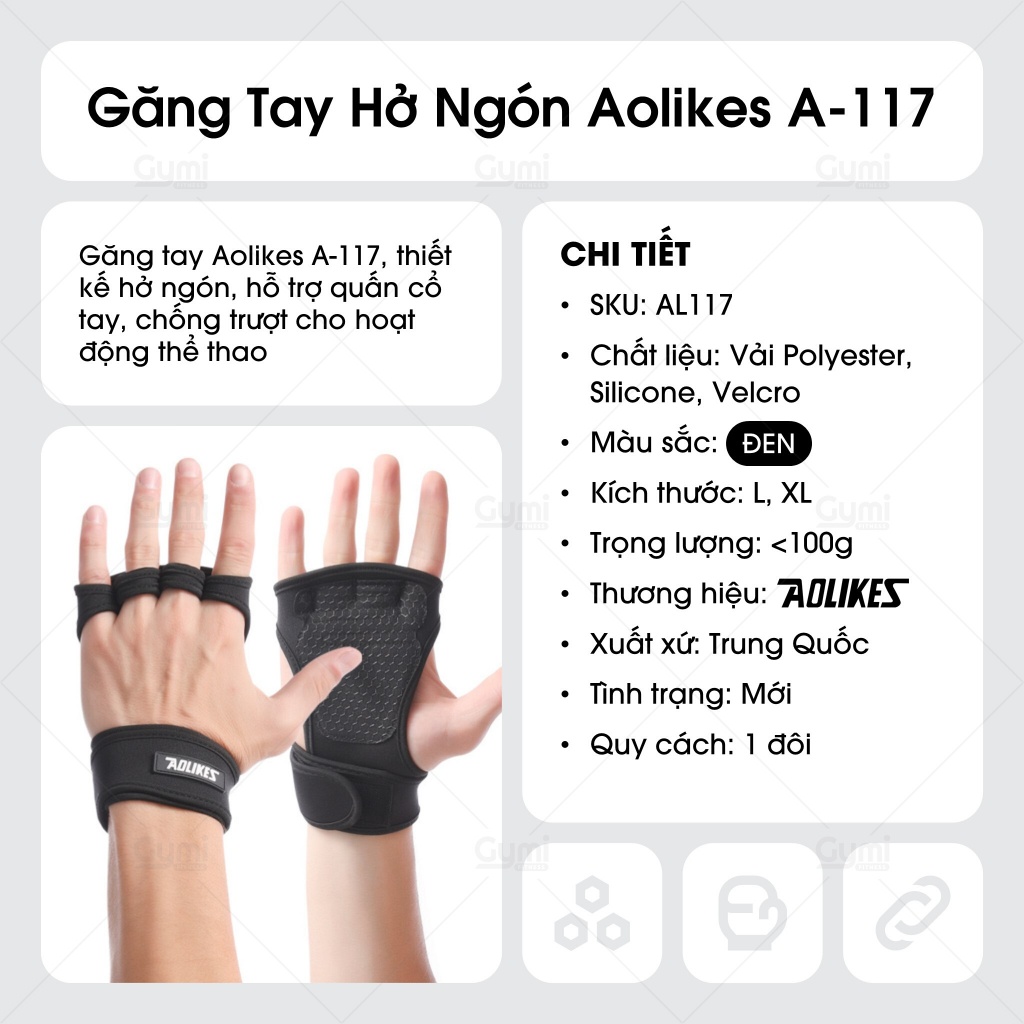 Găng Tay Hở Ngón Aolikes A-117 Tập Gym Nam Nữ - Găng Tay Tập Gym Thể Thao Nam Nữ Cao Cấp - AL117