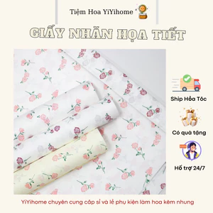 Giấy Nhăn Hoạ Tiết, Giấy Nhún Gói Hoa Họa Tiết Hoa Hồng Nền Màu Đa Dạng Handmade DIY YiYihome
