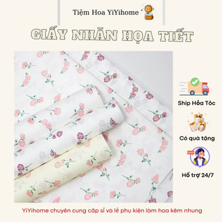 Giấy Nhăn Hoạ Tiết, Giấy Nhún Gói Hoa Họa Tiết Hoa Hồng Nền Màu Đa Dạng Handmade DIY YiYihome