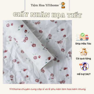 Giấy Nhăn Hoạ Tiết, Giấy Nhún Gói Hoa Họa Tiết Hoa Hồng Nền Màu Đa Dạng Handmade DIY YiYihome