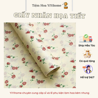 Giấy Nhăn Hoạ Tiết, Giấy Nhún Gói Hoa Họa Tiết Hoa Hồng Nền Màu Đa Dạng Handmade DIY YiYihome