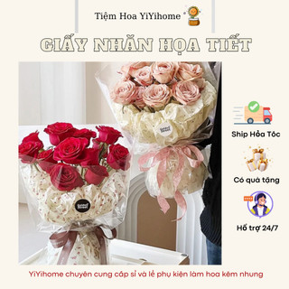 Giấy Nhăn Hoạ Tiết, Giấy Nhún Gói Hoa Họa Tiết Hoa Hồng Nền Màu Đa Dạng Handmade DIY YiYihome