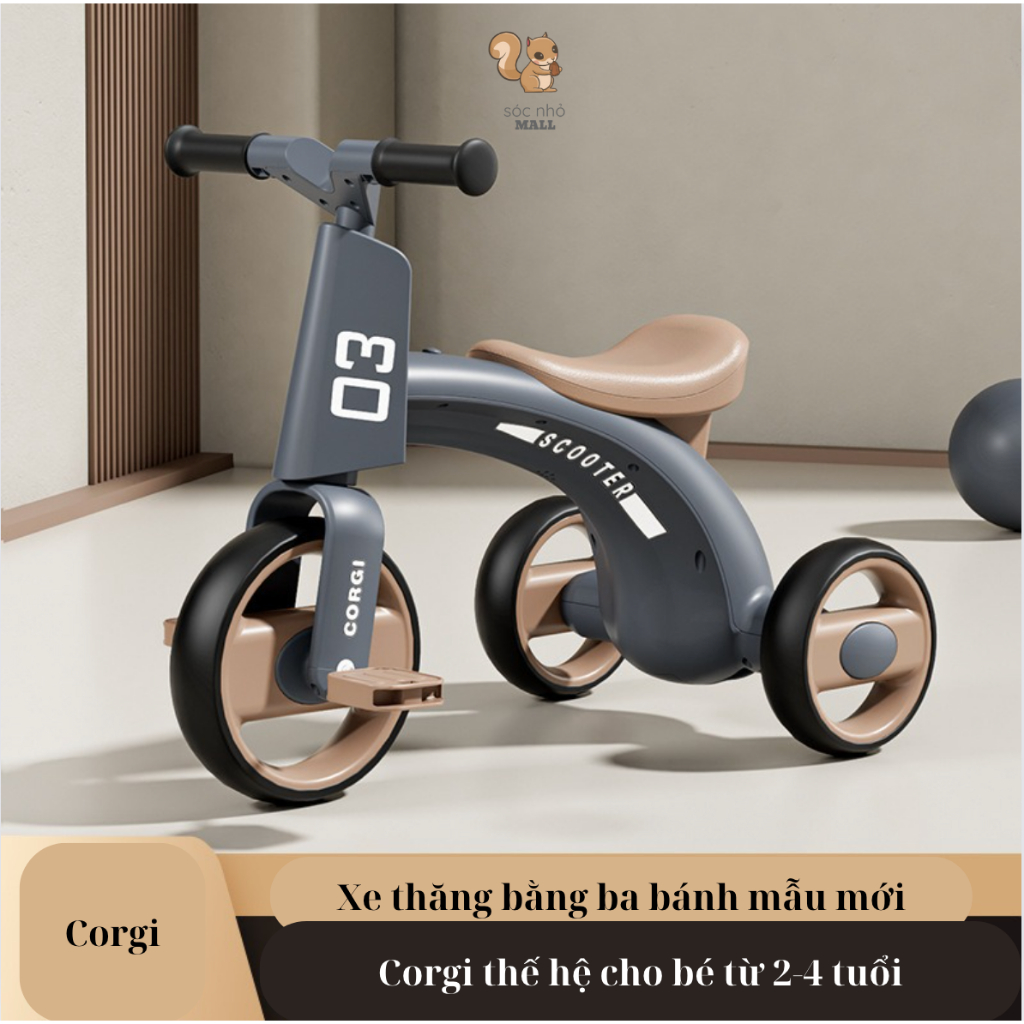 Xe đạp ba bánh thăng bằng có nhạc đèn cho bé Corgi Baby 916 cho bé