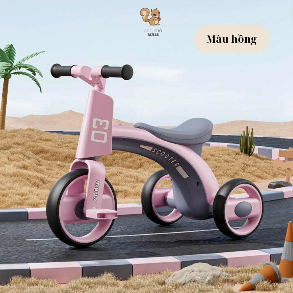 Xe đạp ba bánh thăng bằng có nhạc đèn cho bé Corgi Baby 916 cho bé