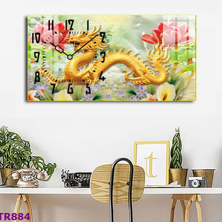 Tranh Đồng Hồ Tráng Gương Treo Tường Phong Thuỷ Trang Trí Phòng Khách, Phòng Làm Việc Linh Vật Long Hổ