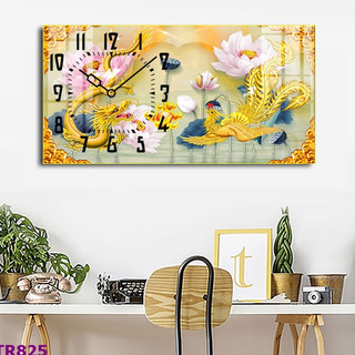 Tranh Đồng Hồ Tráng Gương Treo Tường Phong Thuỷ Trang Trí Phòng Khách, Phòng Làm Việc Linh Vật Long Hổ